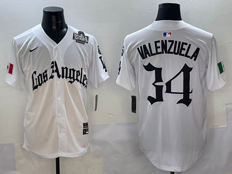 Men Los Angeles Dodgers #34 Valenzuela White Five generations Joint Name 2025 Nike MLB Jersey style 7->los angeles dodgers->MLB Jersey
